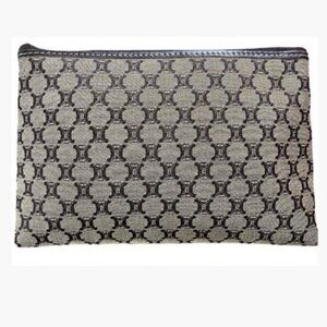 Celine Vintage Cosmetic Pouch Macadame or Triomphe Style Coated Canvas  EUC